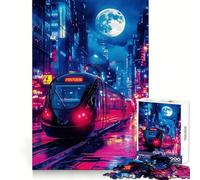 Neon City Train Jigsaw Puzzles 1000 Piece for Teenagers Boost Recall Stress Free Tight Edge Wall Art Decor (38x26cm)