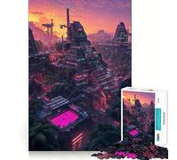 Neon Cityscape at Sunset 1000 Pieces Jigsaw Puzzles for Teenagers Wise Think Toy Calm Fun Clear Cut Art Collectible (50x75cm)