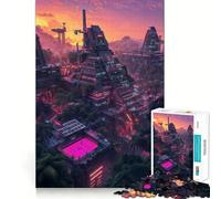 Neon Cityscape at Sunset Jigsaw Puzzles for Teenagers 1000 Pieces Strong Logic Toy Shared Fun Clear Edge Lovely Present (38x26cm)