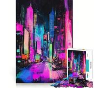 Neon Cityscape Crayon Scratch Art 1000 Piece Jigsaw Puzzles for Teenagers Jigsaw Mind Puzzle Tension Relief Art Assembly Premium Gift (38x52cm)
