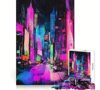 Neon Cityscape Crayon Scratch Art Jigsaw Puzzles for Adults1000 Pieces Intellect Toy Calming Play Quality Cut Wall Art Decor (38x26cm)