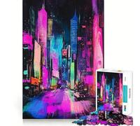Neon Cityscape Crayon Scratch Art Jigsaw Puzzles for Adults1000 Pieces Intellect Toy Calming Play Quality Cut Wall Art Decor (38x26cm)