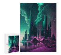 Neon Cityscape Future Metropolis -2 Wooden Jigsaw Puzzle for Adults, 500 PCS - Gift for Puzzle Lovers - for A Rewarding Weekend Challenge
