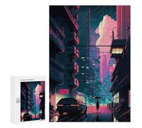 Neon Cityscape Future Urban Dreamscape - Decorative Wooden Puzzle, 300 PCS, Screen-Free Activity - for Quiet Evenings And Focused Play
