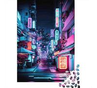 Neon Cityscape Jigsaw Puzzle 1000Pc Recycled Paper for Adults Cyberpunk AestheticsPuzzle Educational Game Decompression Family Game Great Gift Idea 70x50cm/1000pcs