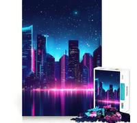 Neon Cityscape Jigsaw Puzzle for Adults 1000 Pieces Intellect Toy Peaceful Fun Precise Cut Santa Wish List (38x52cm)