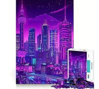 Neon Cityscape Jigsaw Puzzles for Adults 1000 Mind Exercise Toy Relax Time Design Assembly (38x26cm)