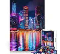 Neon Cityscape Reflection 1000 Piece Jigsaw Puzzles for Adults Memory Gain Peaceful Time Design Assembly Premium Gift (38x52cm)