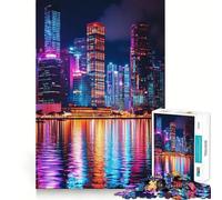Neon Cityscape Reflection 1000 Piece Jigsaw Puzzles for Adults Memory Gain Peaceful Time Design Assembly Premium Gift (38x52cm)