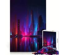 Neon Cityscape Reflection 1000 Piece Jigsaws for Adults Puzzle Focus Brain Toy Quiet Fun Tight Edge Santa Wish Item (50x75cm)
