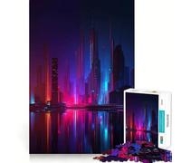 Neon Cityscape Reflection 1000 Piece Jigsaws for Adults Puzzle Focus Brain Toy Quiet Fun Tight Edge Santa Wish Item (50x75cm)