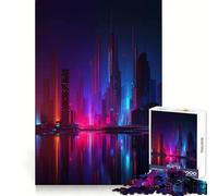 Neon Cityscape Reflection Hard Jigsaw Puzzle for Adults 1000 Pieces Think Toy Peaceful Fun Clean Cut Fine Art Piece (38x26cm)