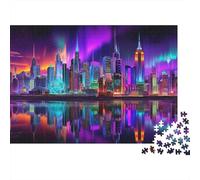 Neon Cityscape Reflections Jigsaw Puzzles Puzzles for Adults Kids. 1000 Pieces Great Gifts Challenge Toy Educational Games Home Decoration for Adults& Kids Age 14 Years Up 38x26cm/1000pcs