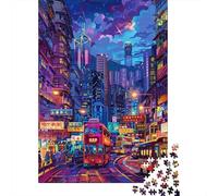 Neon Cityscape Vibrant Night Scene Jigsaw Puzzles Puzzle for Adults Kids. 1000 Piece Impossible Challenge Toy Educational Game Home Decoration for Educational Games Gifts 70x50cm/1000pcs