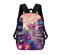 Neon Cityscape Vibrant Urban Fantasy -2 Kids Backpack, Backpack School Bag, Backpacks Kids School 3D Printed School Bags for Elementary And Middle School Students Teens Birthday Gift 17inch