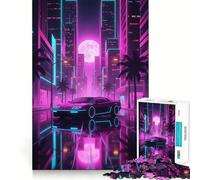 Neon Cityscape with Car Reflection 1000 Piece Jigsaw Puzzles for Adults Jigsaw Fine Logic Toy Quiet Fun Neat Edge Memorable Gift (38x52cm)