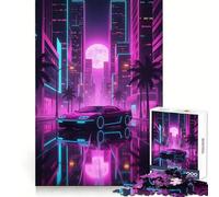 Neon Cityscape with Car Reflection 1000 Pieces Jigsaw Puzzles for Adults Clear Logic Toy Relaxing Fun Perfect Cut Elegant Gift (50x75cm)