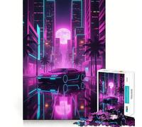 Neon Cityscape with Car Reflection 1000 Pieces Jigsaw Puzzles for Adults Clear Logic Toy Relaxing Fun Perfect Cut Elegant Gift (50x75cm)