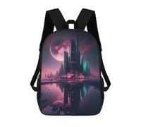 Neon Cityscape with Giant Moon -1 Backpack, 3D Printed School Bag, School Lunch Bag, Travel Backpack, Friends Backpack, School Backpack for Girls And Boys 17inch