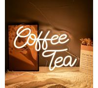Neon Coffee & Tea Bar Light - LED Hanging Wall Art Sign, 16.9 x 10.6", "Warm White Letter LED Sign for Coffee Station, Restaurants, Home, Farmhouse, Kitchen Decoration