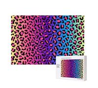 Neon Color Gradient Leopard Print,300 Pieces Wooden Jigsaw Family Game Jigsaw Puzzles for Adults Teens Home Decor