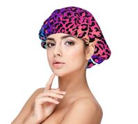 Neon Color Gradient Leopard Print,Adult's Satin Sleeping Cap - Women's Elastic Sleep Bonnet, Adjustable Overnight Hair Cover