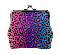 Neon Color Gradient Leopard Print, PU Leather Coin Purse, Small Wallets, Change Pouch with Kiss Lock Clasp Buckle, Change Purse