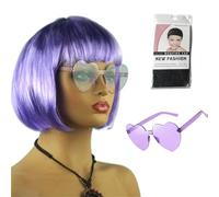 Neon color short bob wig colorful fun party costume wig suitable for party use bob bright color wig(PURPLE)
