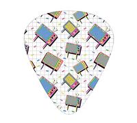 Neon Color TV Guitar Picks 12 Pack Universal ABS Guitar Picks,Funny 80s Neon Color TV with Background Cartoon Style Vintage Design,for Acoustic and Electric Guitar