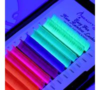 Neon Colored Easy Fan Lash Extensions D+ Curl 0.07mm Mixed Length 13mm-15mm Blue Purple Yellow Green Pink Orange and Dark Orange Rainbow Faux Mink Eyelashes Beauty7
