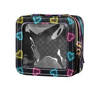 Neon Colored Hearts Clear Make Up Bag Leather Cosmetic Bag for Traveling