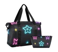 Neon Colored Stars Large Gym Bag Weekender Travel Overnight Bag with Toiletry Bag for Sports Waterproof, Neon colored stars, One Size