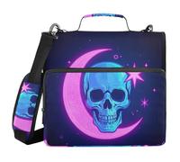Neon Colored Stars Moons and Skeletons 1.5 Inch 3 Rings Zippered Binder Bag with Handle and Removable Shoulder Strap Multi-Pocket Portable Portfolio for Office School