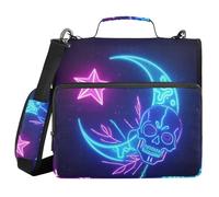 Neon Colored Stars Moons and Skeletons 3 Rings Sturdy Zipper Binder with Strap Laege Capacity Documents Files Storage Bag for School/Office