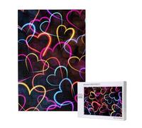 Neon Colorful Line Heart Pattern,1000 Pieces Wooden Jigsaw Family Game Jigsaw Puzzles for Adults Teens
