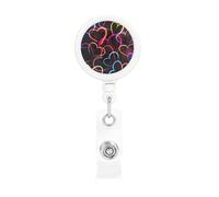 Neon Colorful Line Heart Pattern, Retractable Badge Holder,Badge Reels Holder with ID Clip Alligator Clip