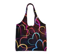 Neon Colorful Line Heart Pattern,Reusable Tote Bags Grocery Bags Large Capacity Canvas Shopping Shoulder bag