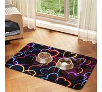Neon Colorful Line Heart Pattern,Waterproof Pet Feeding Mat,PU Leather Placemats for Cat Dog Water Bowl,Food Mats,40x60cm