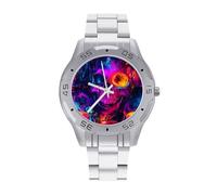 Neon Colorful Skulls Business Watch for Men Metal Band Watches Casual Gift Three-Hand Wrist Watch for Boyfriend Father