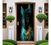 Neon Colors Door Sticker Peel and Stick 90x200 cm Animal cat Photo Wall Murals Wallpaper Removable Self-Adhesive Door Murals for Bedroom Living Office Bathroom Home Improvement