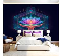 Neon Colors Murals Photo Wallpaper Floral Geometric Shapes Non-Woven Premium Art Print Fleece Wall Mural Poster Picture Design Modern Boy Girl Bedroom Home Decor 350 x 256cm