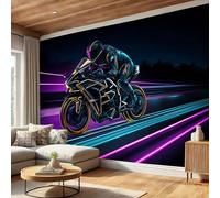 Neon Colors Silk Wallpaper 150×105 Cm, Sports Motorcycle Wallpaper, Paper Waterproof Self Adhesive Removable Surrealism Wall Paper for Bedroom Walls Cabinet Locker
