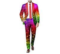 Neon Coloured Suit 2-Piece Men's Funny Novelty Rainbow Costume Blazer Set Slim Fit Long Sleeve Colourful Party Suit Jacket Two Piece Set Disco Night Club Carnival Pride Month