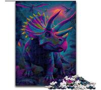 Neon Coloured Triceratops 1000 Piece Jigsaw Puzzles for Teenagers, Stress Reliever Difficult Challenge for Home Decoration for 14+ (26x38cm)