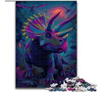 Neon Coloured Triceratops 1000 Pieces Jigsaw Puzzles for Adults And Teens, Toy Intellectual Game Artists Collection, Fine Art (50x75cm)