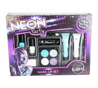 Neon Cosmetic Make Up Set - Glow in the Dark Lipstick, Nail Polish & Face Paint Kit | UV Reactive Festival & Party Make Up | Women, Girls Gift Set with Glitter Paints & Applicators (BLUE / WHITE)