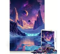 Neon Cosmic Glacier Planet Landscape 1000 Piece Jigsaw Puzzles for Adults Jigsaw Brain Skill Warm Time Exact Edge (38x26cm)