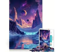 Neon Cosmic Glacier Planet Landscape 1000 Piece Jigsaw Puzzles for Adults Jigsaw Brain Skill Warm Time Exact Edge (38x26cm)