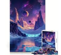 Neon Cosmic Glacier Planet Landscape Jigsaw Puzzle for Teenagers 1000 Pieces Memory Gain Calm Relax Design Assembly Classic Gift (38x52cm)