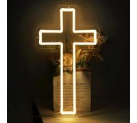 Neon Cross Sign, Jesus Cross Neon Sign Led Neon Light Jesus decor, Light-Upside Down Neon Cross, Warm White LED Neon Lights for Wall Decor Art Lamp for Bedroom Kids Room Wall Decor (Warm White)